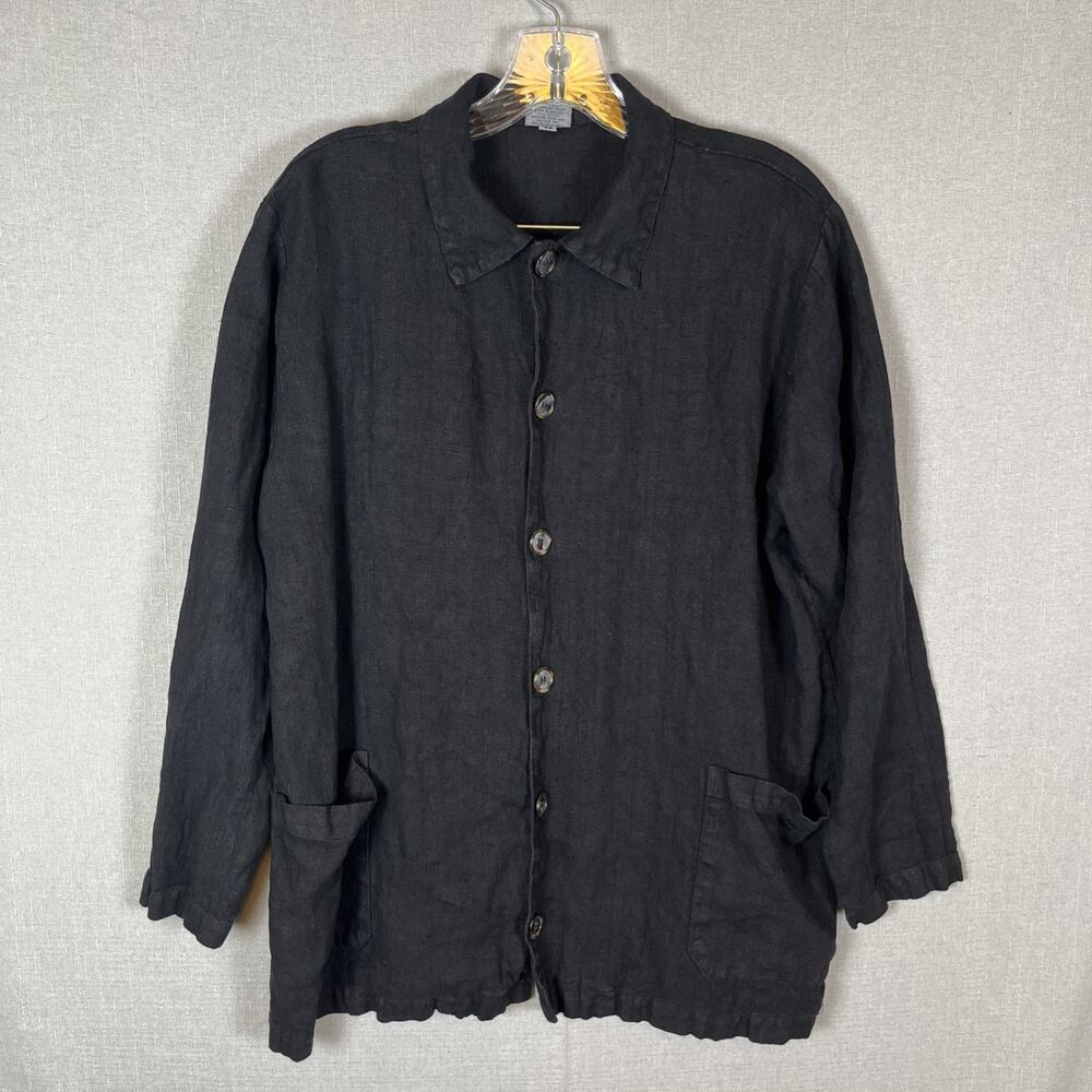 VTG CP Shades Womens Size M Thick Linen Long Sleeve Shirt Button Front Pockets